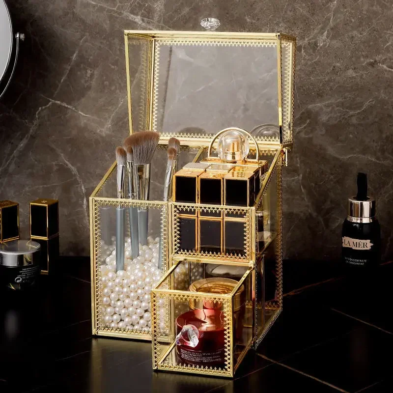 

Organizer Makeup Dresser Dustproof Glass Organiser-transparent Holder-desktop Storage Holder Beauty Brush