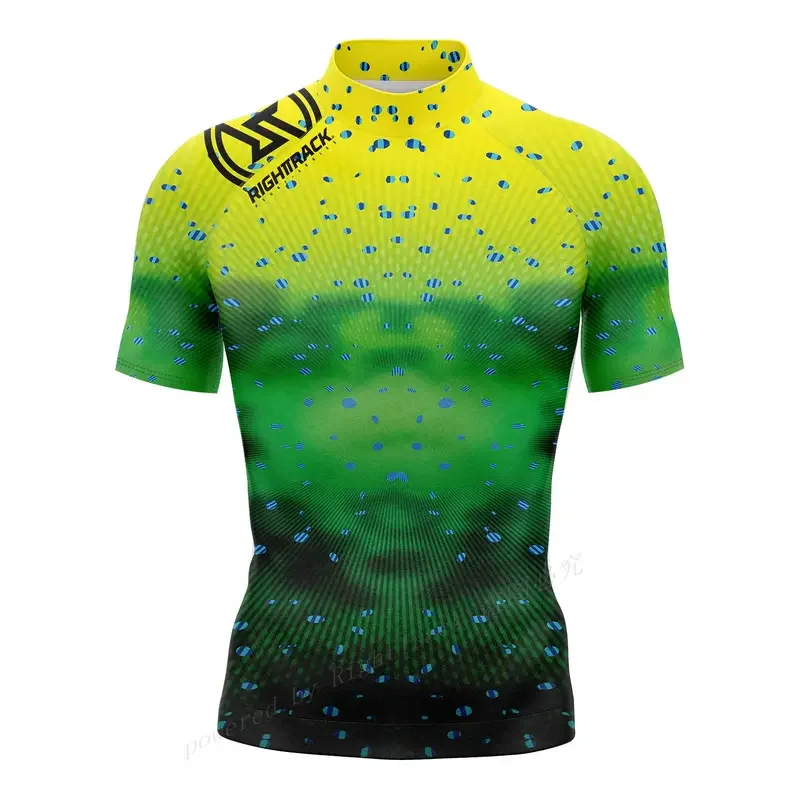 Men's Short Sleeve Surfing Shirt Champion Lycra Rashguard RIGHTTRACK For Surf Sportswear Beach UV Swimwear UPF50 Clothes sports shirt