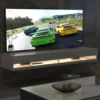 71" Floating TV Stand for 75/80" TV, Wall Mounted LED TV Stand w/Power Outlets, Modern High Gloss Media Console, White/Black 4