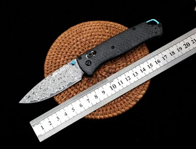 

Damascus Blade BENCHMADE 535 Bugout Folding Knife Carbon Fiber Handle Outdoor Tactical Survival Safety Pocket Knives