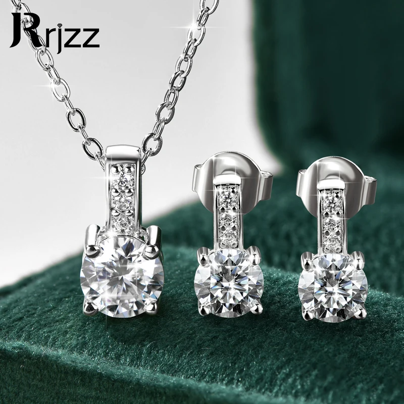 Rrjzz 6.5mm 5mm D 컬러 모이사나이트 펜던트 목걸이 여성용 드롭 귀걸이 GRA 인증 모조 다이아몬드 생일 쥬얼리 세트