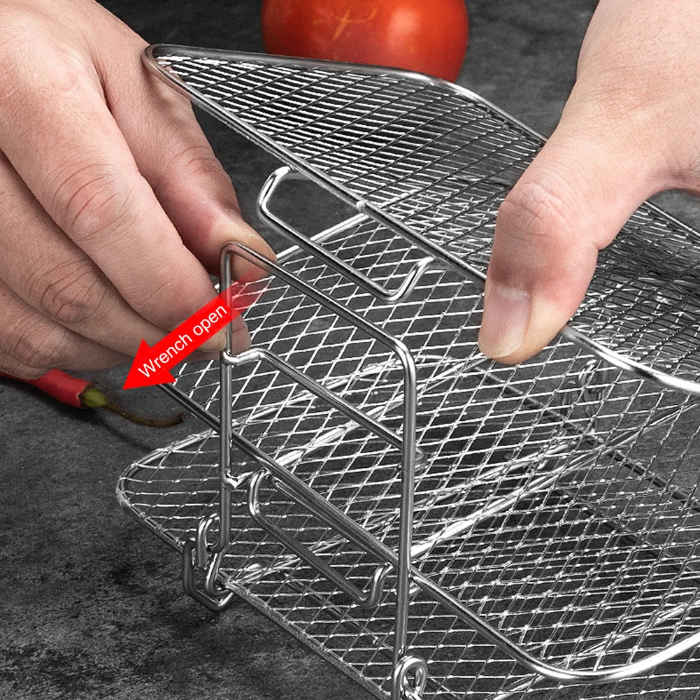 Air Fryer Rack Air Fryer Oven Grill Steamer Stainless Steel 3 Layers Dehydrator Stand Multifunctional Air Fryer Accessories