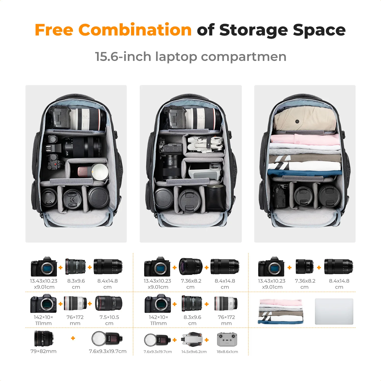 K&F CONCEPT 25L Camera Backpack Travel Shockproof Camera Bag for DSLR/SLR Camera Case 15" Laptop with Tripod Strap Rain Cover