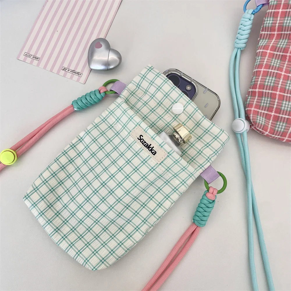 Plaid Crossbody Phone Bag Women's Mini Purse for Keys & Cards Small Vertical Square Shoulder Bag Polyester Storage Bags19x13cm