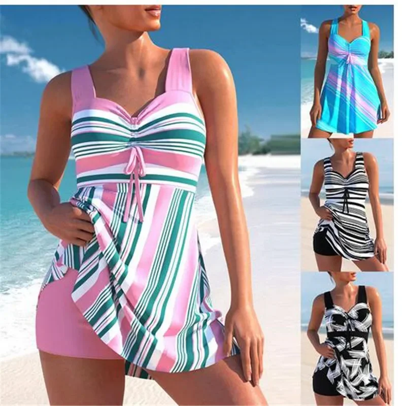 

Women Sexy Beachwear Swim Tankini Swimwear Bathing Suit Two Pieces Swimsuits Retro Print Tankinis Beach Summer Loose Swimdress