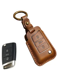 Premium Car Key Case Cover for Volkswagen, Skoda, and Seat Models (Brown)