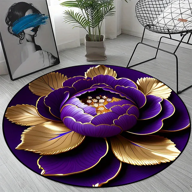 Purple Gold Peony Rug 4