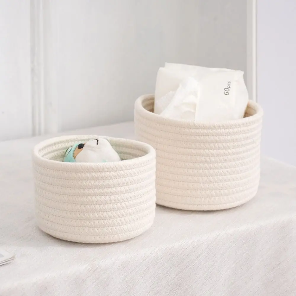 Cosmetics Basket Cotton Rope Storage Basket Minimalism Handmade Woven Storage Basket Nordic Style Desktop Organizer Stationery