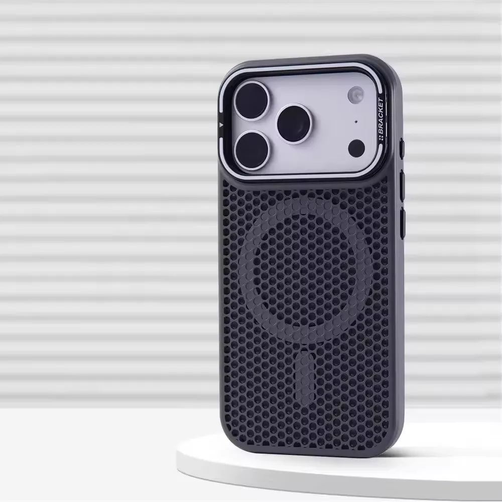 Cellular Grid Cooling MagSafe Case with Wireless Charging and Alloy Lens Holder - Shockproof Cover