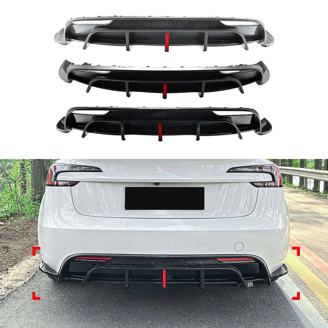 Carbon Fiber Look Rear Shark Fin Diffuser Lip For Tesla Model 3 2020-2022 – 4-Piece ABS Kit