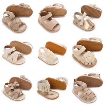Estate 0-18M sandali albicocca per bambini femminili con fiocco scarpe da prima camminata traspiranti antiscivolo con fondo morbido di alta qualità 1