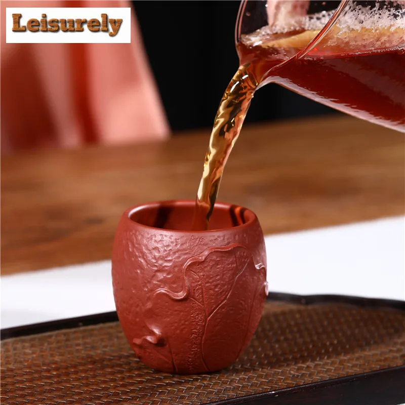 150ml Handmade Lotus Leaf Zisha Master Cup Yixing Purple Clay Teacup Raw Ore Dahongpao Smelling Mug Kung Fu Tea Ceremony Gifts