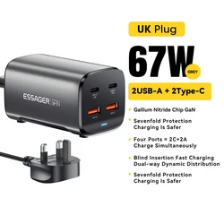 Enhanced 67W USB - C GaN Fast Charger with Quick Charge 4.0 & PD Technology - UK Black