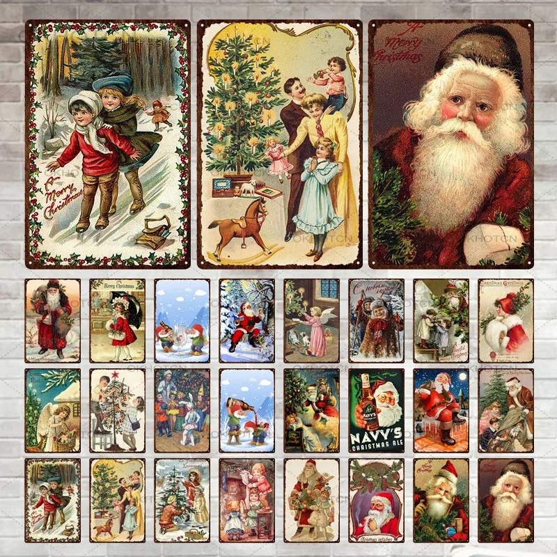 

Metal Tin Sign Vintage Christmas Bathroom Decoration Room Decoration Restaurant Club Christmas Hot Cocoa and Dessert Tin Poster