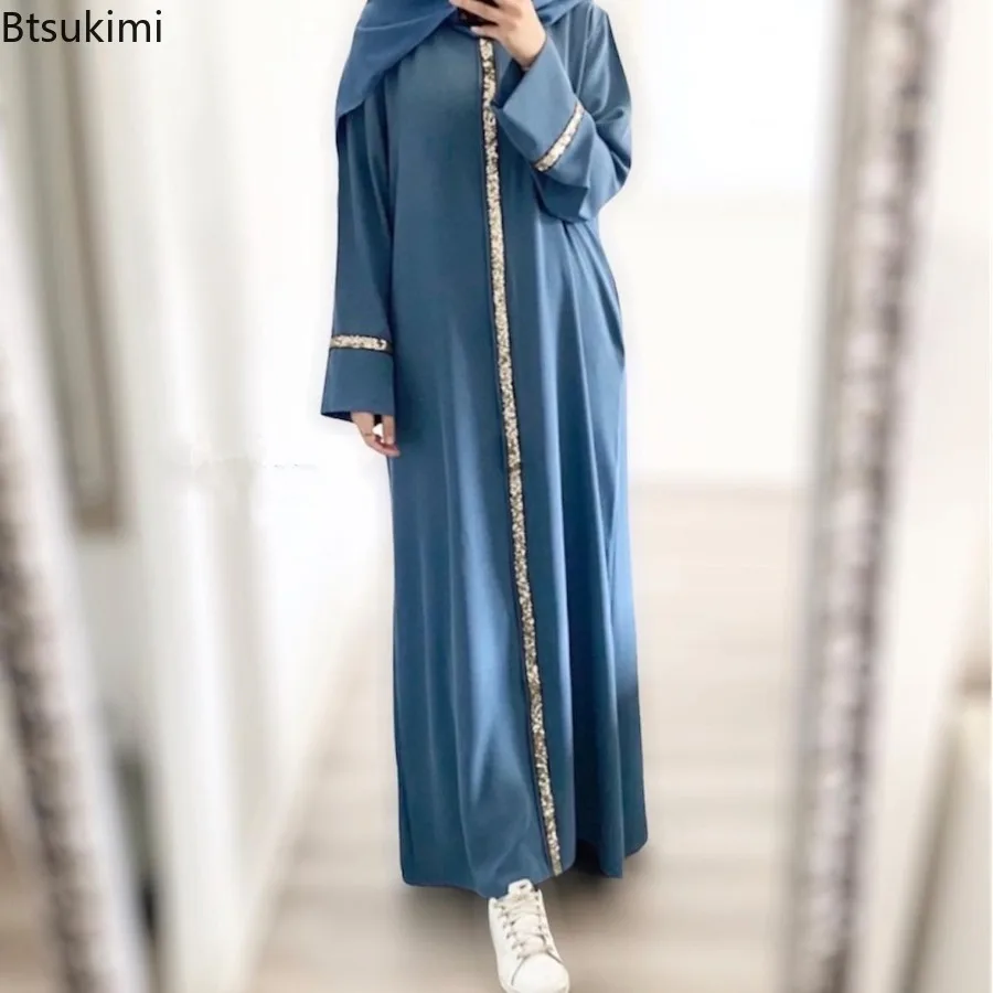 Fashion Muslim Abaya Long Robe for Women Elegant Splice Sequin Maxi Dress Hijab Kaftan Females Muslim Dress Robe De Soiree Luxe