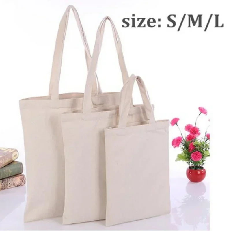 Large Capacity Canvas Shoulder Handbag Folding Eco-Friendly Cotton Tote Bag Reusable DIY Painting Grocery Bag