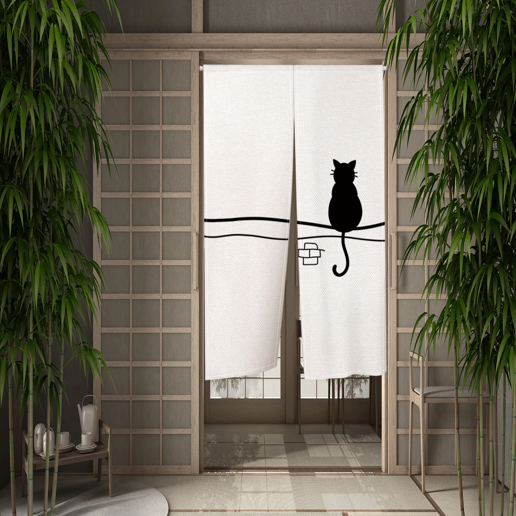 Hand Painted Cartoon Cat Japanese Door Curtain Partition Kitchen Living Room Entryway Half Curtain Noren Bathroom Doorway Decor decor curtains