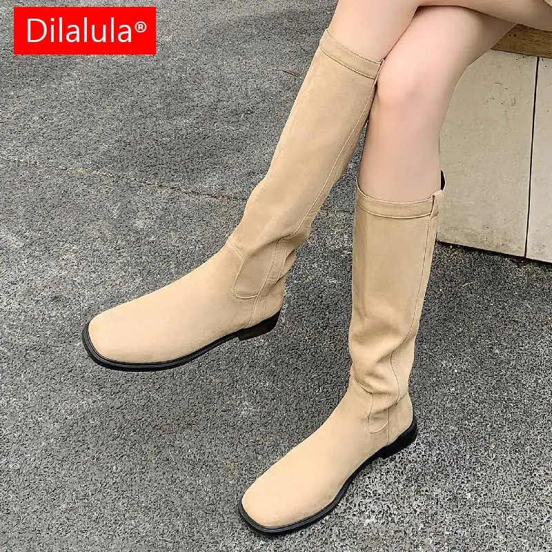 

Dilalula 2024 Autumn Winter Women Knee High Boots Soft Comfortable Low Heels Shoes Woman Party Office Ladies Casual Long Boots