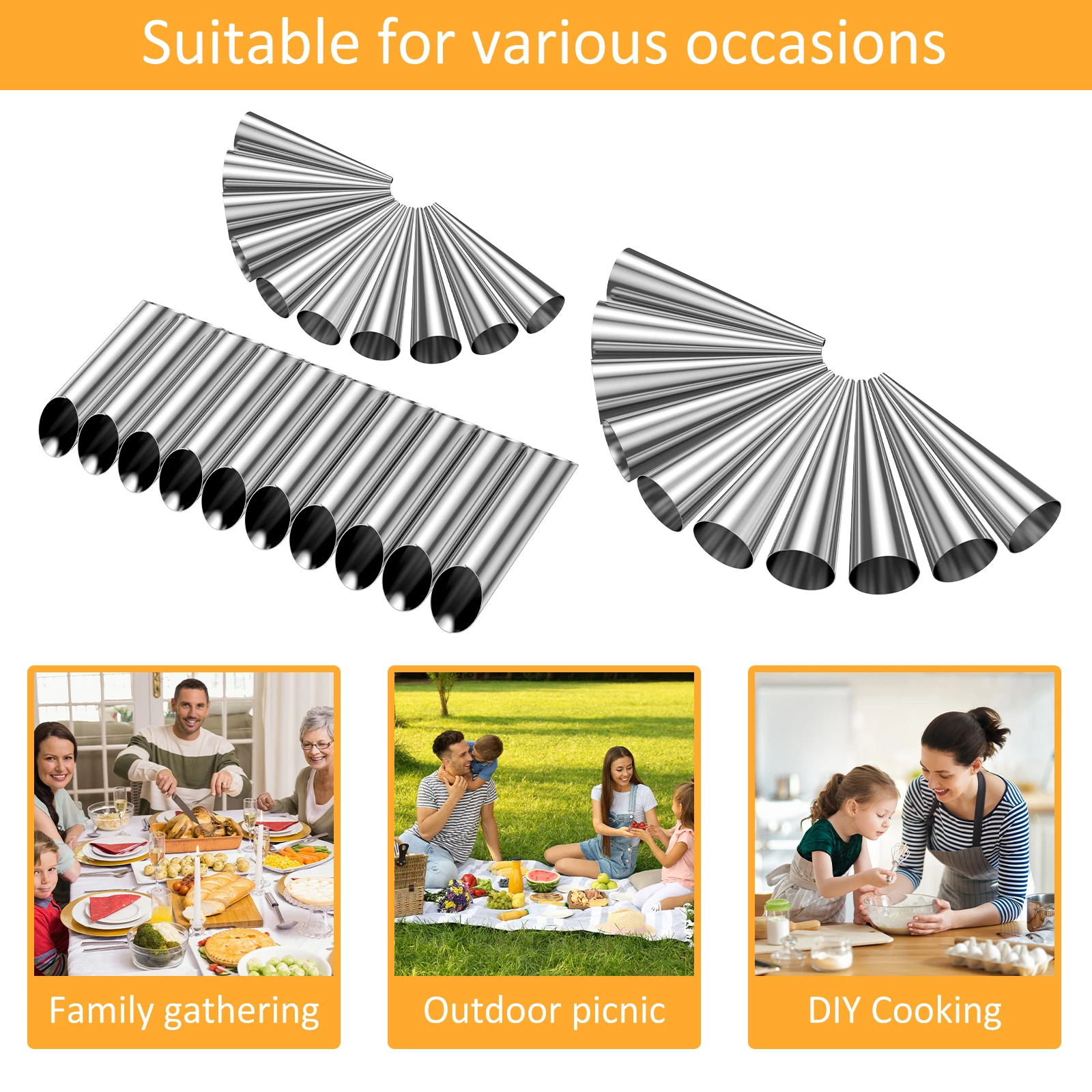 20/30Pcs Cannoli Forming Tube Kit Non-stick Stainless Steel Cream Horn Cream Roll Mold Danish Pastry Cone Tubular Baking Molds