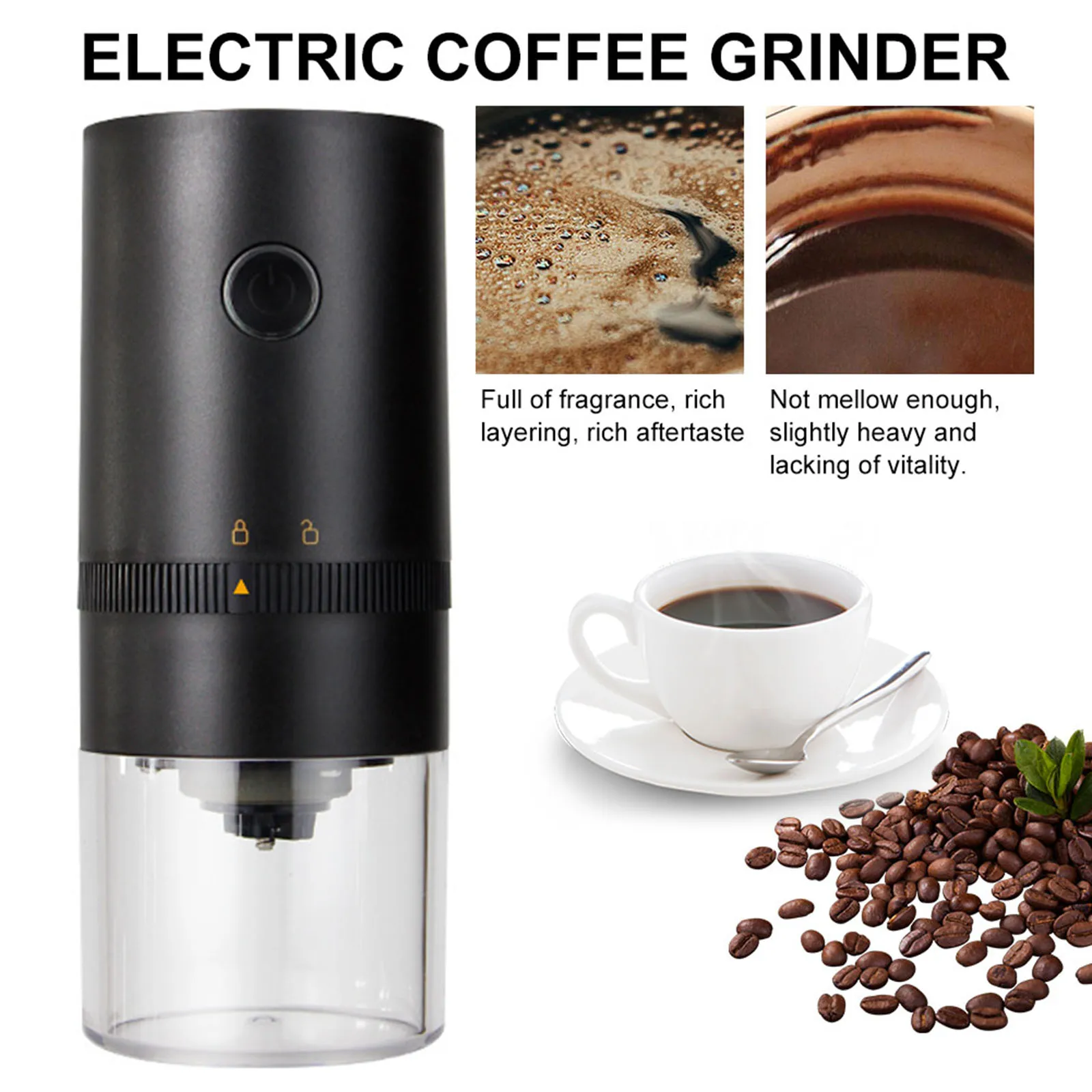 Electric Coffee Bean Grinder 200ml Usb Rechargeable Coffee Herbs Grains Nuts Seeds Beans