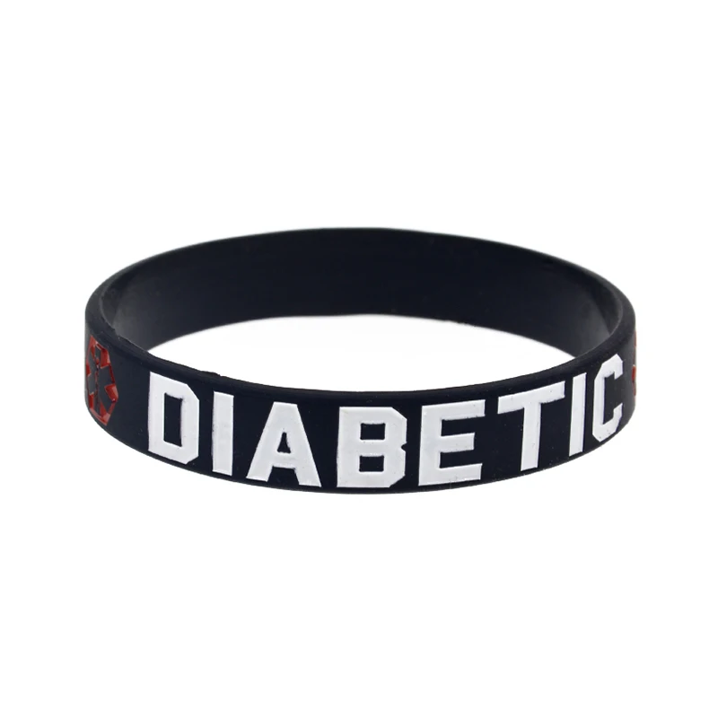 1 Stück/4 Stück 1/2 Zoll breites DIABETISCHES Silikon-Armband, medizinisches Warnarmband aus Gummi, Erwachsenengröße – Detail 4