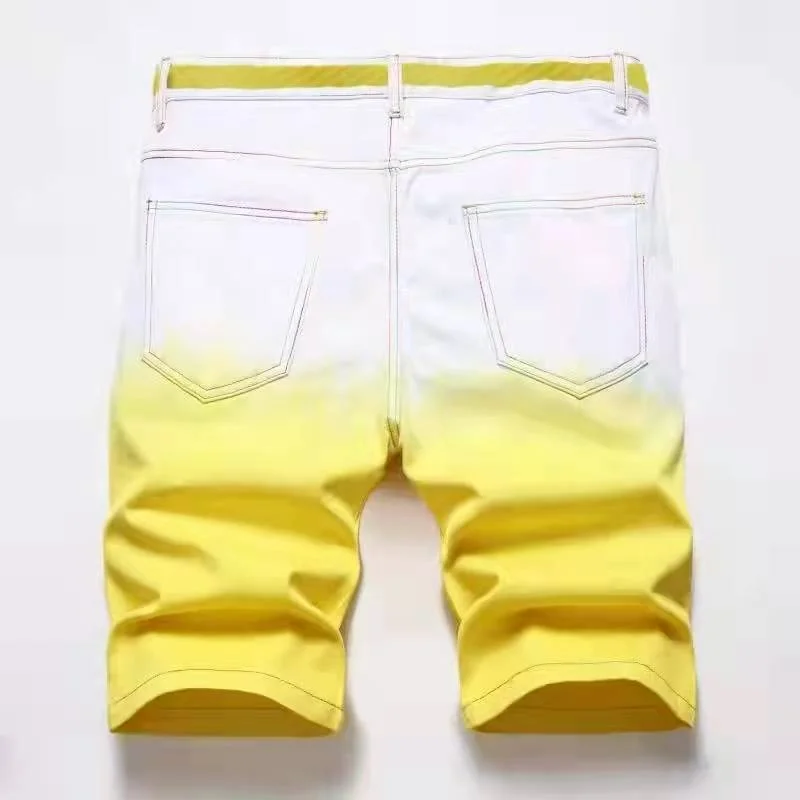 Green Yellow Denim Short Men Short 2022 