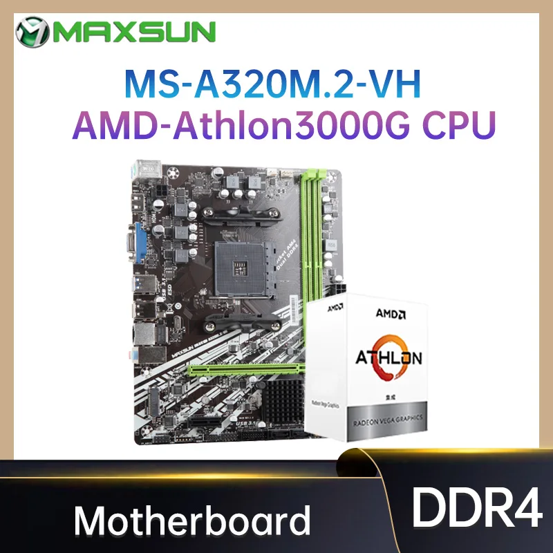MAXSUN Full New Desktop Motherboard Combo A320M.2 VH AMD Athlon 3000G