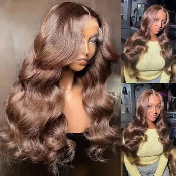 13x6 HD Lace Frontal Wigs Dark Brown Body Wave Human Hair Wigs Chocolate Brown 36 inches Front Wig Brazilian Pre Plucked 1