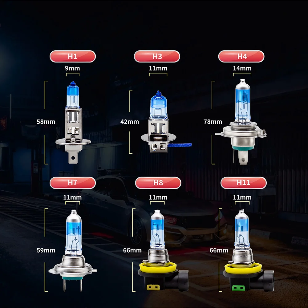 1Pcs ALKOREY Xbright-Plus H1 H3 H7 12V 55W Blue 4000K Super White High/Low Beam Auto Headlight Fog Lamp Car Light Halogen Bulbs 5