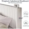 Full Size Velvet Bed Frame/Vertical Channel Tufted Wingback Headboard/Upholstered Platform Bed/Strong Wooden Slats 4