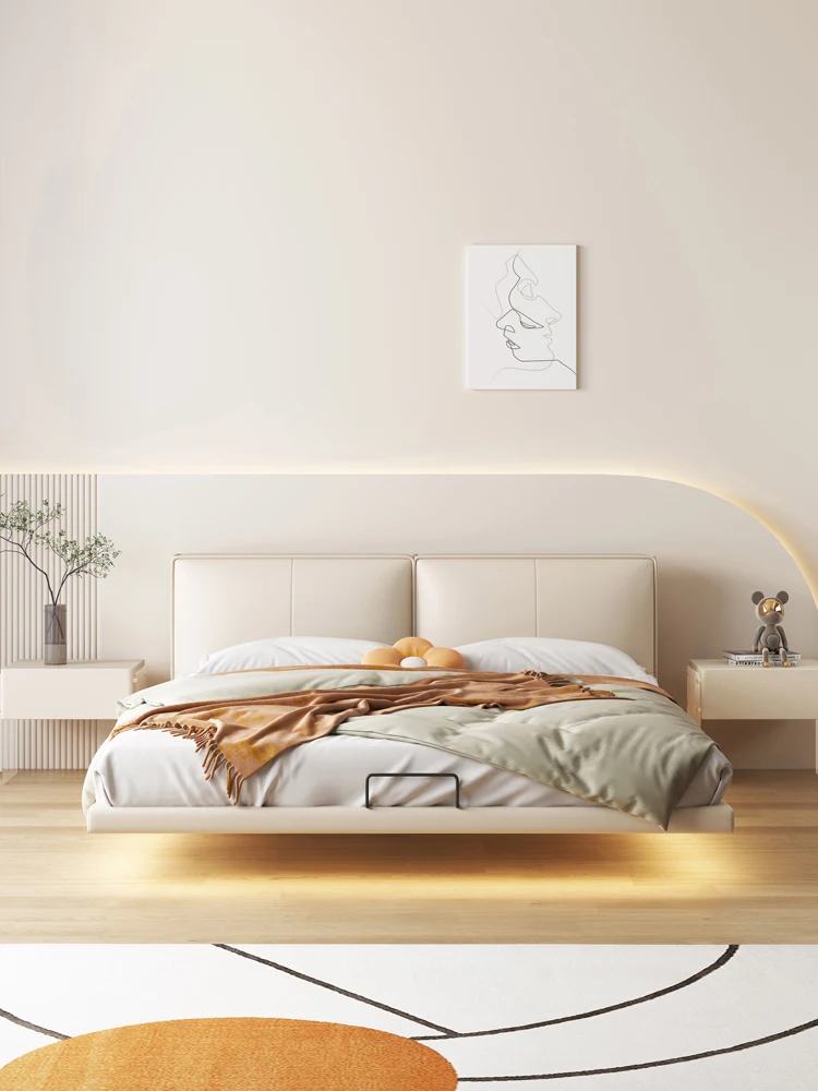 

Современная простая кремовая кровать с воздушной подвеской, высококлассная двуспальная кровать, онлайн-знаменитость