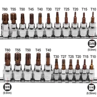 11Pcs Drive Socket Set Torx Screwdriver Bits 3/8 1/4inch Wrench Socket Adapter T10 T15 T20 T25 T27 T30 T40 T45 T50 T55 T60 1