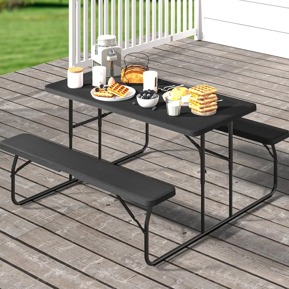 

Heavy Duty Picnic Table, Weather Resistant Outdoor Picnic Table w/Resin Tabletop & Stable Steel Frame for Yard Patio