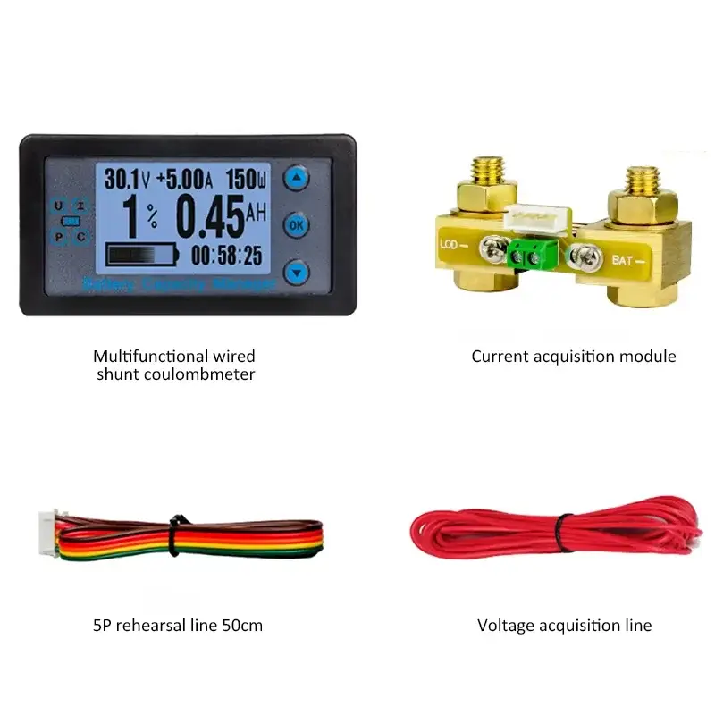 Wired Shunt Coulombmeter DC 8-120V 100/200/300/500A Energy Meter Battery Capacity Tester Low Voltage Alarm LCD Ammeter Voltmeter image 4