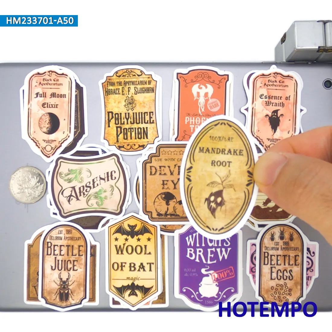Magische Zaubertrank-Etiketten-Aufkleber-Set, Retro Zauberer-Alchemie, für Flaschen, Laptops, Gepäck, Fahrräder, Autos, Handys, Lustiges Aufkleber-Set, 20/30/50 Stück – Detail 19
