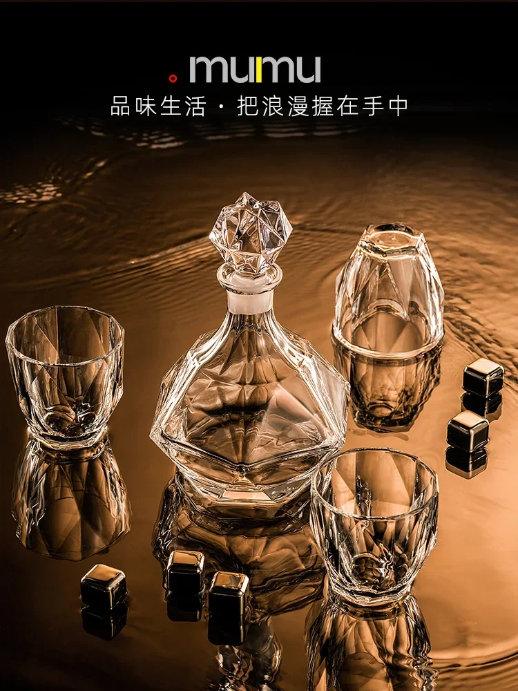 유럽식 두꺼운 위스키 유리 세트, 대형 외국 와인 유리, 크리스탈 유리, 와인 병, 크리에이티브 와인 세트