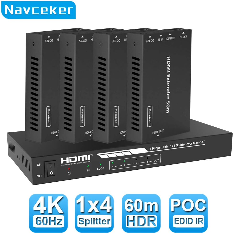 4K 60Hz Hdmi Splitter Extender 60M 1X4 1X8 Hdmi Utp Extender Cat5E Cat6 1080P Rj45 Hdmi Splitter Extensor Trasmettitore Ricevitore