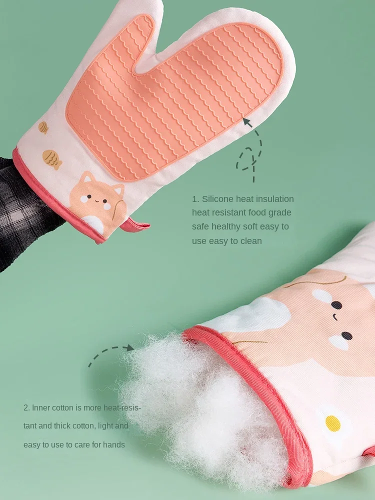 

Cute Silicone Thermal Insulation Gloves Baking Gloves Non-Scald Anti-Scald Kitchen High-Temperature Resistant Microwave Oven