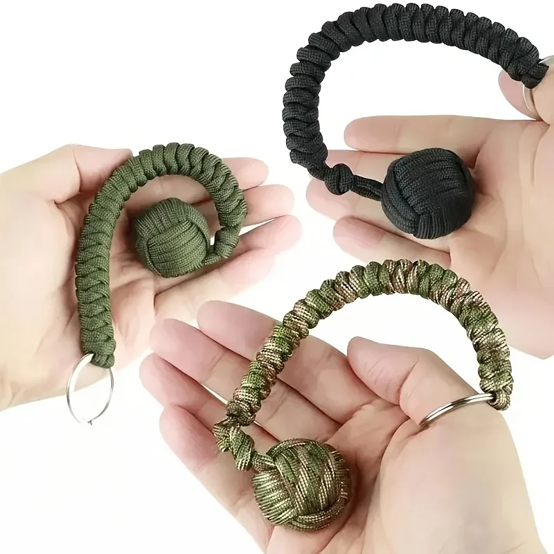 Outdoor Self-Defense Umbrella Rope,Monkey Fist Steel Ball, Paracord Survival Key Chain, Outdoor Safety Protection Accessories