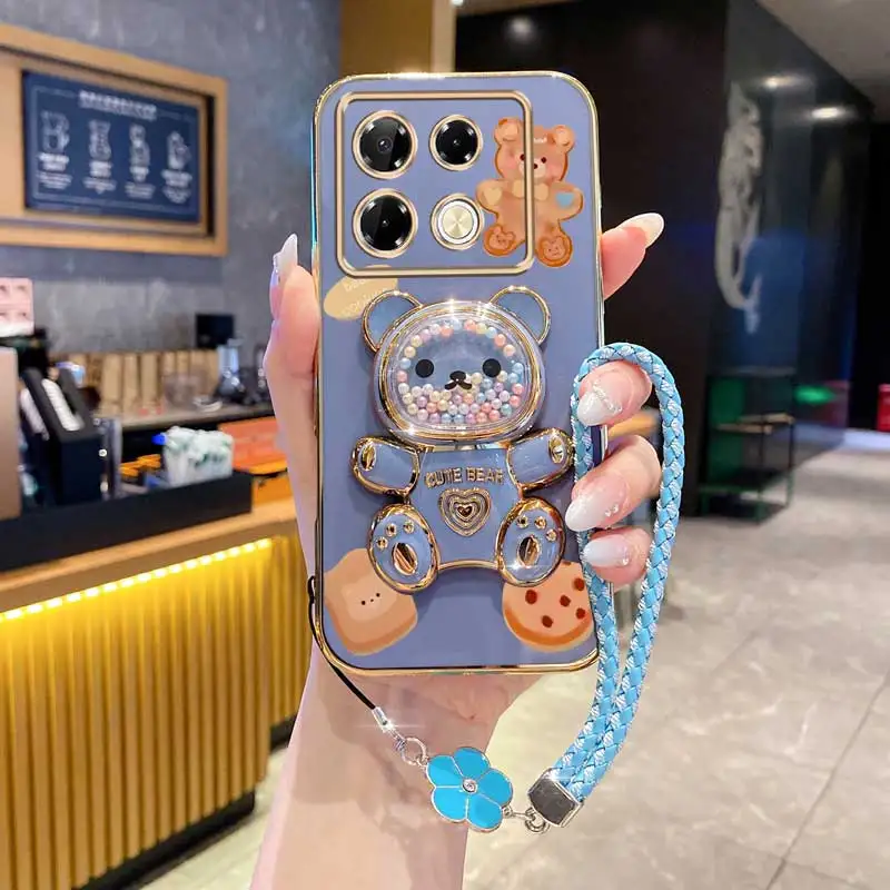 Clover Strap Lanyard with Cute Cookie Bear Plating - Stylish Phone Holder Case Cover