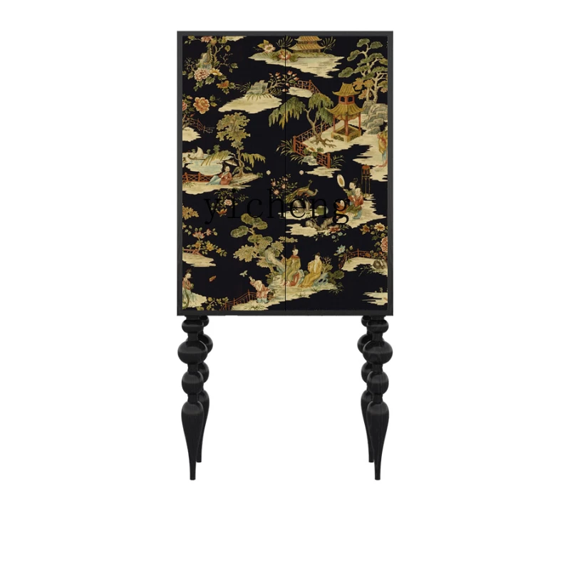 

ZK Chinese Style Entrance Dining Cabinet Living Room Storage Decoration Solid Wood High Leg Chest of Drawers