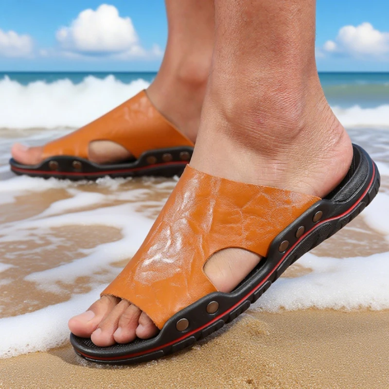 Men's Sandals Comfortable Luxurious Classic Beach Slippers Lightweight Durable Rubber Soles Breathable Non Slip Casual Men Shoes
