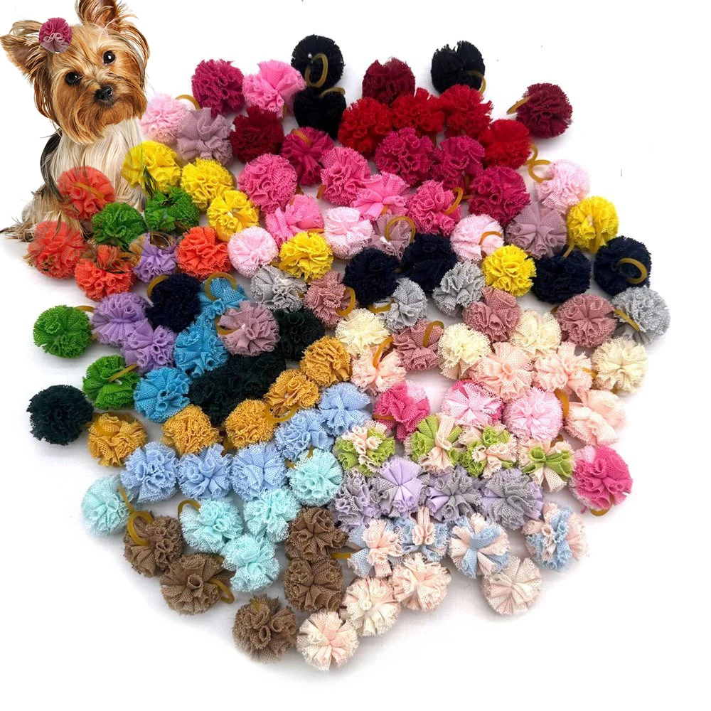 

50/100PCS Mesh Ball Hair Bows Pet Hair Accessories Rubber Bands Pet Supplies for Small Dog Cat Pet Grooming Accessories