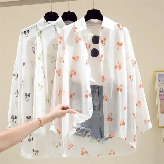 المرأة الكرتون ميكي قميص واقية من الشمس ، طويلة الأكمام تي شيرت ، فضفاض قميص رقيق ، سترة الربيع ، الصيف ، النسخة الكورية ، الموضة الجديدة 2