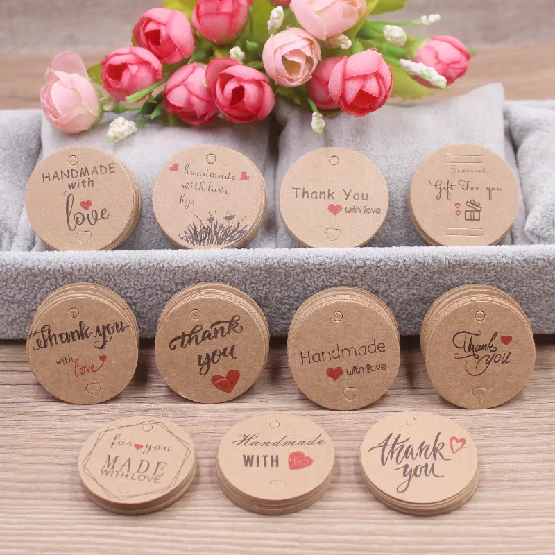 100 Etichette Portafortuna Personalizzate 'Thank You' – 7x4.5 Cm – Per Bomboniere E Regali – Carta Bianca