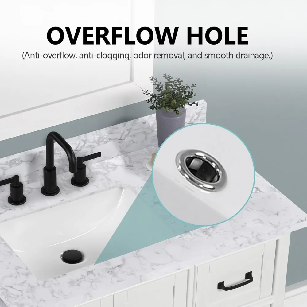 36x22 Inch Bathroom Vanity Top with Sink,Vanity Countertop 8 Inch Faucet 3 Hole Spread with Backsplash(Not included Faucet) 6