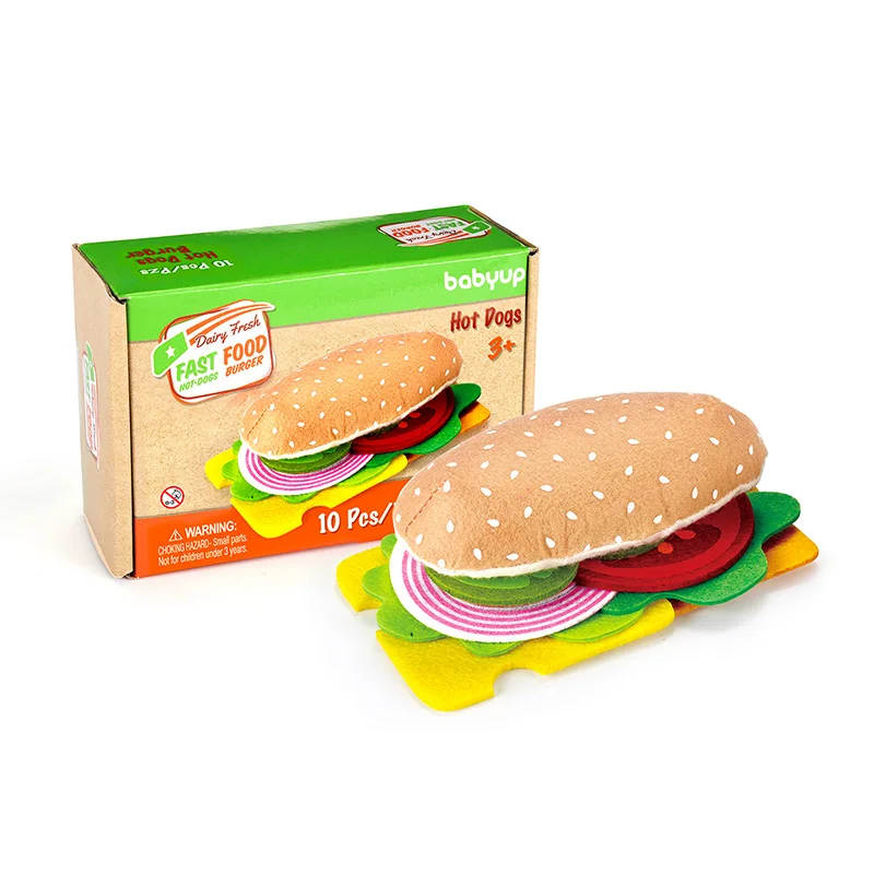 10pcs Felt Food Burger Food Set Soft Hamburger Pretend Play Toy Felt Hot dog Toys Children Kitchen Role Playing Christmas Gifts