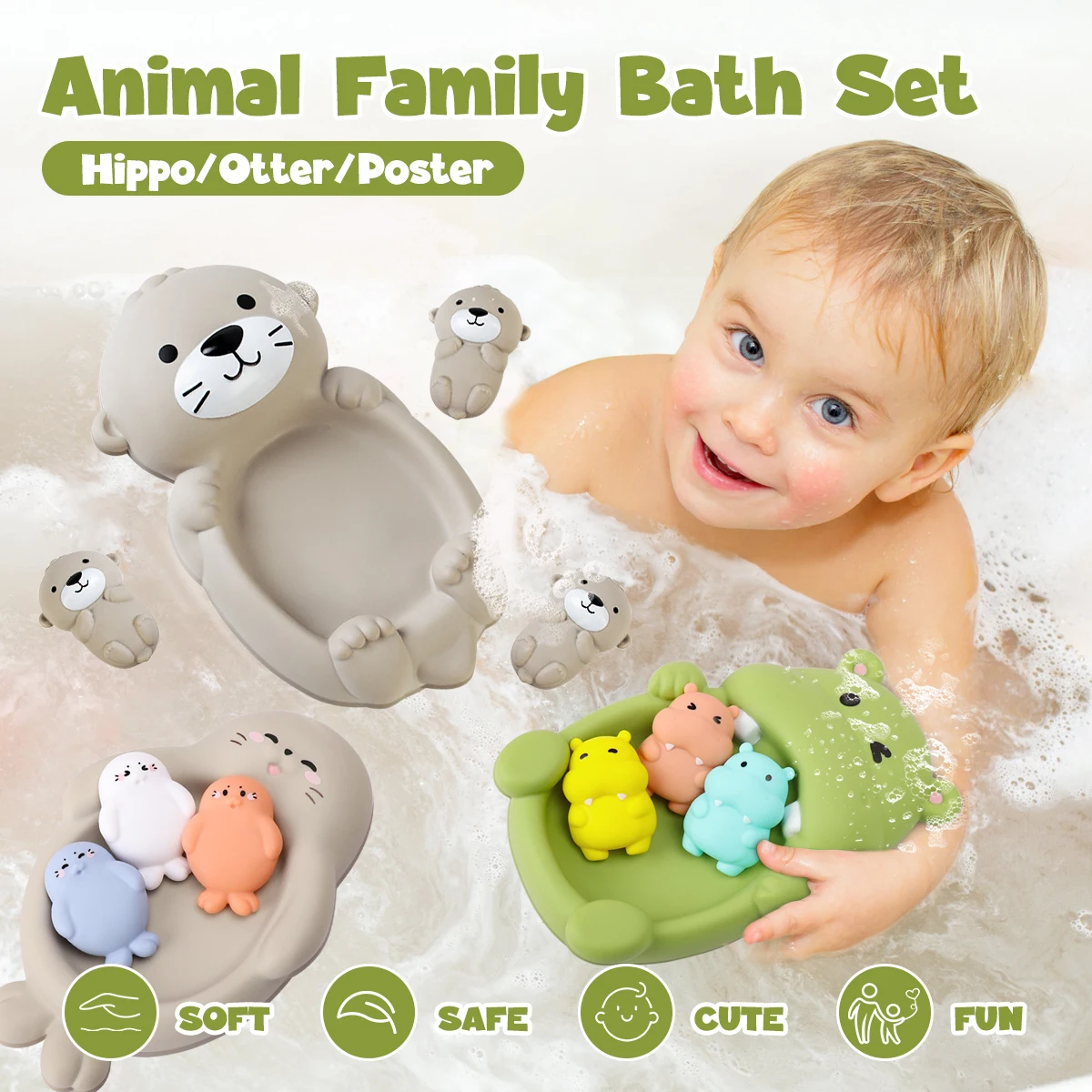 4 Pcs Baby Bathroom Floating Animal Sea lion Hippopotamus Water Children Summer Swimming Pool Bath Toys For Gifts
