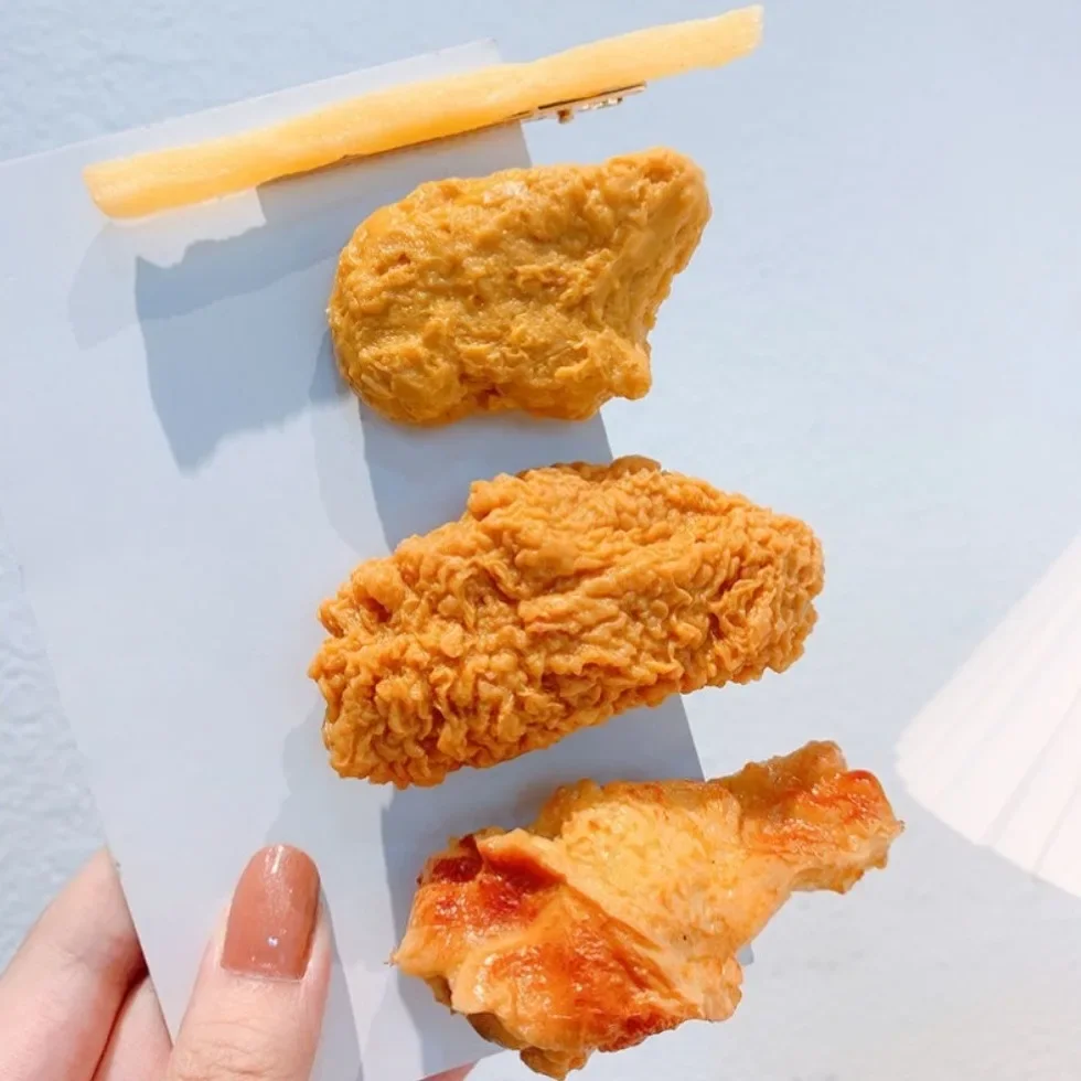 Einzigartige Pommes Frites Hähnchenflügel Haarnadeln Simulation Fast Food Hähnchenbeine Seitenclips Haarschmuck Haarspangen