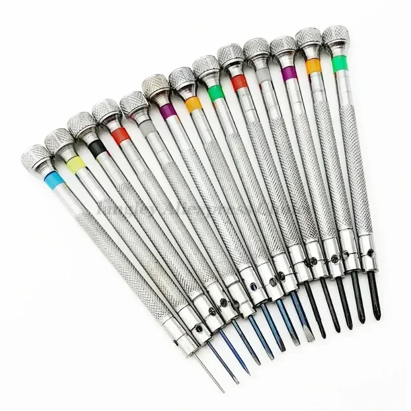 13PCS 시계 도구 수리 스크루 드라이버 세트 0.6mm-2.0mm 슬롯/십자 스크루 드라이버 키트 전문 시계 제조 업체 시계 도구